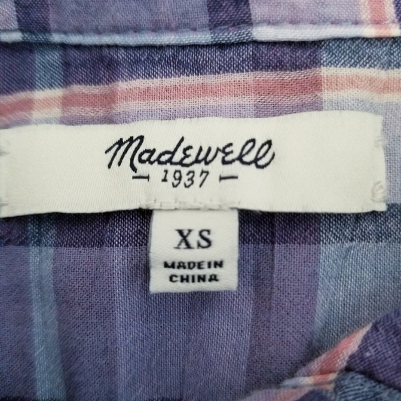 MADEWELL plaid print button shirt top blouse XS - Picture 3 of 6